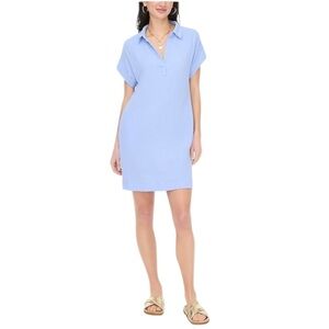 J Crew Factory Light Blue Short Sleeve Gauze Popover Dress Womens Size L